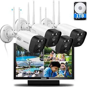 (All-in-One 5.0MP PIR Detection) 2-Way Audio Dual Antennas Outdoor Security Camera System Wireless with Monitor WiFi Home Security System 3K 5.0MP Video Surveillance