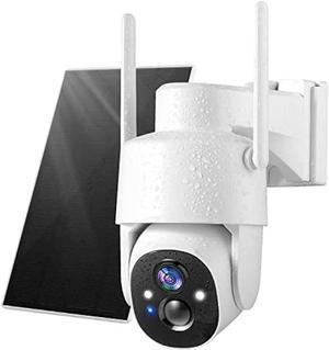 GMK Solar Security Cameras Wireless Outdoor, 2K Pan Tilt 360° View Battery Powered 2-Way Talk Outdoor Camera Wireless 3MP PTZ WiFi Surveillance Cam Cloud/SD Storage Color Night Vision Spotlight/Siren