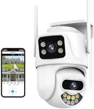 GUOANVISION Security Cameras Outdoor, 2K Dual Lens Cameras for Home Security Outside 360° PTZ WiFi Surveillance Camera Waterproof, Motion Detection, 2-Way Talk, Color Night Vision, 24/7 Recording