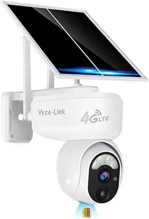 Vyze-Link 4G LTE Cellular Security Camera Outdoor, Solar Battery Powered, Pan Tilt, SIM Card Included, Human Motion Detection, HD Night Vision, Water-Resistant, 2-Way Talk