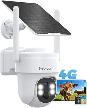 Rebluum 4G LTE Cellular Security Camera Wireless Outdoor, 2K Solar Camera Security Outdoor,360° Pan Tilt, Color Night Vision, Human Detection, 2 Way Audio, No WiFi(Include SIM Card & 128GB SD Card)