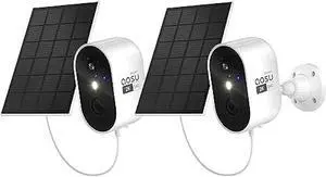 AOSU 2K Solar Security Cameras Wireless Outdoor, Solar Outdoor Camera for Home Security, WiFi Camera with Color Night Vision, PIR Human Detection, 2-Way Talk, IP66 Waterproof (2 Pack)