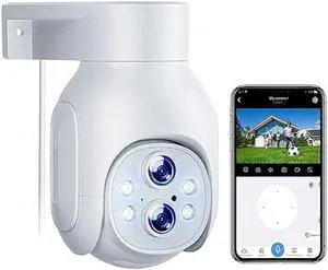 2K Security Camera Wireless Outdoor with Alexa, Dual Lens Camera for Home Security, 360 PTZ Camera, 2.4G WiFi Camera with Color Night Vision/AI Human Detection & Auto Tracking/10X Hybrid Zoom/IP66