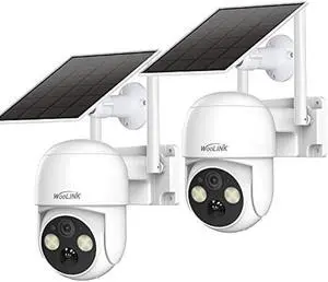 WOOLINK 2PCS 4MP Solar Security Camera Wireless Outdoor, 2.5K Solar/Battery Powered Camera for Home Security, Pan/Tilt 2.4GHz WiFi Camera with PIR, 2-Way Audio, Cloud/SD, Color Night Vision