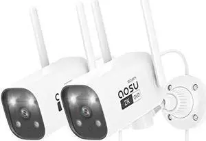 AOSU 2K Security Camera Outdoor with Color Night Vision, 5GHz & 2.4 GHz WiFi Outdoor Security Camera Support 24/7 Recording, Wired Auto Tracking Security Camera, Two-Way Audio, Auto-Cruise (2 Pack)