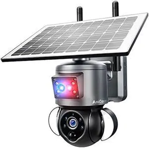 anicanon Solar Security Cameras Wireless Outdoor,Remote 2K WiFi 360° View Wireless Solar Powered Cameras for Home, PIR Motion Sensor Floodlight with Siren Color Night Vision
