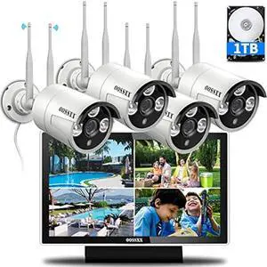 (Dual Antennas for Wi-Fi Enhanced) AI Human Detected 2K 3.0MP Wireless Security Camera System, Surveillance NVR Kits with 2TB Hard Drive, 4Pcs Outdoor WiFi Security Cameras, with Audio, Night Vision