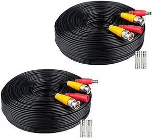 WILDHD BNC Cable,2x200ft All-in-One Siamese Video and Power Security Camera Cable Wire, BNC Extension Cable with 2 Female Connectors for All Max 5MP HD CCTV DVR Surveillance System (200ft 2PCS,Black)