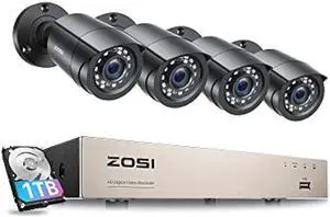 ZOSI 8CH 1080P Home Security Cameras System with 1TB Hard Drive,H.265+ 8 Channel 5MP Lite CCTV DVR and 4pcs 1080P Indoor Outdoor Surveillance Cameras with Night Vision,Motion Alert,Remote Access