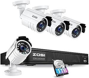 ZOSI H.265+ Full 1080p Home Security Camera System Outdoor Indoor, 5MP-Lite CCTV DVR 8 Channel with Hard Drive 1TB and 4 x 1080p Weatherproof Surveillance Camera with 80ft Night Vision, Motion Alerts