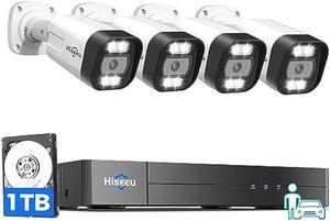 [Spotlight+2 Way Audio] Hiseeu 4K PoE Security Camera System,Home Surveillance Kits w/4Pcs 5MP IP Security Camera Outdoor&Indoor,Extendable to 16 CH,Waterproof,Human/Vehicle Detect,1TB HDD,7/24 Record