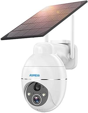 Aomeisi G2 2K Solar Security Camera Outdoor,360°View Pan/Tilt,Two-Way Audio,Easy to Setup,Audible Flashlight Alarm,Motion Alert,SD Slot Cloud Storage,Tech Support,Work with Alexa Google Home,CloudEdge