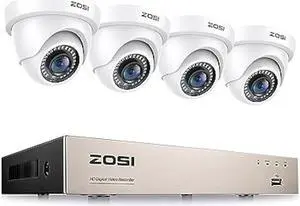 ZOSI 3K Lite 8CH H.265+ Home Security Camera System with AI Human/Vehicle Detection,Night Vision,5MP Lite 8 Channel CCTV DVR,4pcs 1080P 1920TVL 2MP Outdoor Indoor Surveillance Dome Cameras (No HDD)