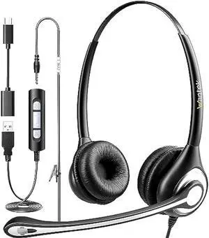 Wantek USB Headset with Mic for PC, On-Ear Computer Laptop Headphones with Noise Cancelling Microphone in-line Control for Home Office Online Class Skype Zoom