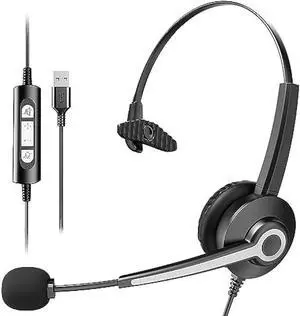 Wantek Monaural Corded USB Headsets with Noise Cancelling Mic and in-line Controls, UC Business Headset for Skype, SoftPhone, Call Center