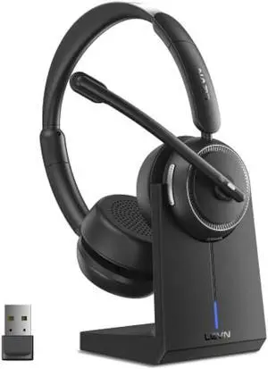 LEVN Wireless Headset, Bluetooth Headset with Noise Canceling Microphone & Charging Base, 65 Hrs Working Time 2.4G Wireless Headset with Microphone for PC/Laptop/Computer/Remote Work/Call Center/Zoom