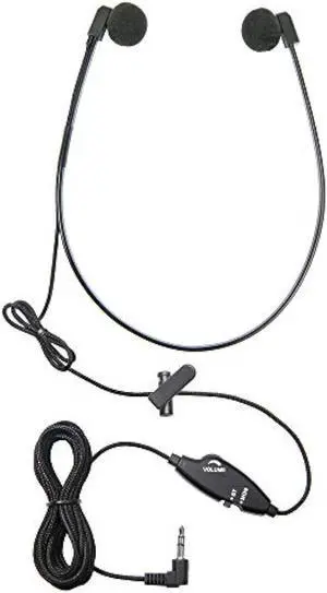 ECS WordHear-O, Under Chin Transcription Headset 3.5mm Jack with Volume Control, Includes Replacement Ear sponges, Transcribing Headphones