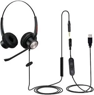 N/X Wired USB Headset with Noise Cancelling Microphone for Laptop PC, Lightweight 3.5mm,USB-A Headphones for Call Center Office Work from Home Dragon Webinar Teams Zoom Meeting