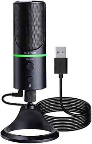 Bietrun USB Microphone for Computer with Noise Cancelling/Mute Button/Headphone Jack/LED Ring/Metal Stand for Streaming, Zoom Conference, Recording, Gaming, for Mac Windows Desktop PC Laptop-Plug&Play