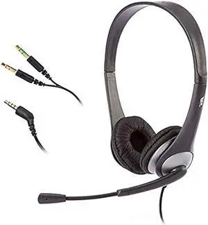 Cyber Acoustics Stereo Headset, 3.5mm Stereo & Y-Adapter for Separate Headphone & Mic Connection, K12 School Classroom and Education (AC-204) (4 Pack)