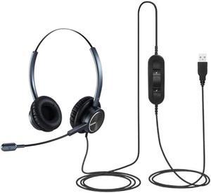 EMAIKER USB Type A Headset with Noise Cancelling Microphone, Office Headphones USB-A for PC Mac Laptop, Works for Softphones Skype Teams Zoom Webinar Webex Ringcentral Meeting Dragon Dictation