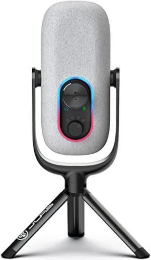 JLab Epic Talk USB Microphone, White, USB-C Output, Cardioid, Omni, Stereo, and Bi-Directional, 192k Sample Rate, Volume Control, Gain Control, and Quick Mute, 3.5mm AUX, Plug and Play