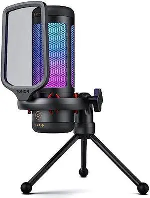 TONOR Gaming Mic, USB Microphone for PC PS4/5, Cardioid Condenser Mic with Adjustable RGB Modes & Brightness, Quick Mute, Gain Control, for Streaming, Podcasting, Recording, Computer Desktop Mic TC310