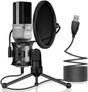 VIMVIP USB Microphone, Microphone for Computer USB Mic for PC Desktop Laptop Condenser Microphone to Recording Podcast Gaming Streaming YouTube