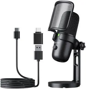 USB Microphone for PC,PC Mic for Streaming,Podcasts, Condenser Computer Desktop Mic on Mac/PS4/PS5 with Quick Mute,Gain knob & Monitoring Jack for Recording,Podcasting,YouTube