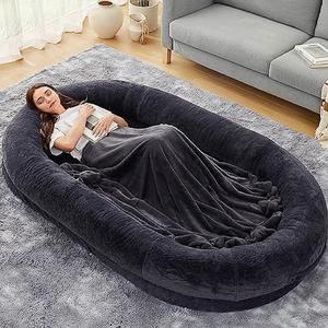 DOGKE Large Human Dog Bed, 260GSM Luxury Fur Human Size Dog Bed for People,Waterproof Washable Giant Dog Bed for Human,Human Dog Bed for People Adults and Pets, Present Soft Blanket(72x48x10,Grey)