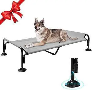 Extra Large Elevated Dog Bed Chew Proof,Cooling Outdoor Dog Bed with Powerful Anti-Slip Feet/Washable Breathable Mesh,Raised Dog Bed with Double Side Slope Headrest,Pet Cot for Outside/Camping/Indoor
