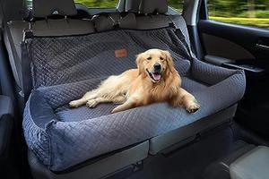 Dog Car Seat for Back Seat Pet Booster Seat Travel Puppy Bed with Safety Belt Backseat Protector for Large/Medium/Small Dogs,Removable Washable Cover, Storage Pockets,Fits Cars/Trucks/SUVsGrey