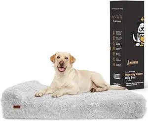 Jumbo Orthopedic Dog Bed - 7-inch Thick Memory Foam Pet Bed with Pillow with Removable Cover & Free Waterproof Liner - for Large Breed Dogs