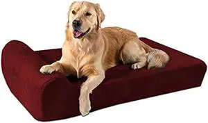 Big Barker Orthopedic Dog Bed w/Headrest - 7 Dog Bed for Large Dogs w/Washable Microsuede Cover - Elevated Dog Bed Made in The USA w/ 10-Year Warranty (Headrest, Large, Burgundy)
