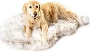 PAW Brands Puprug Faux Fur Memory Foam Orthopedic Dog Bed, Premium Memory Foam Base, Ultra-Soft Faux Fur Cover, Modern and Attractive Design (Large/Extra Large - 50 L X 30 W, White Curve)