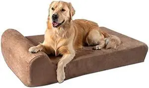 Big Barker Orthopedic Dog Bed w/Headrest - 7 Dog Bed for Large Dogs w/Washable Microsuede Cover - Elevated Dog Bed Made in The USA w/ 10-Year Warranty (Headrest, Large, Khaki)