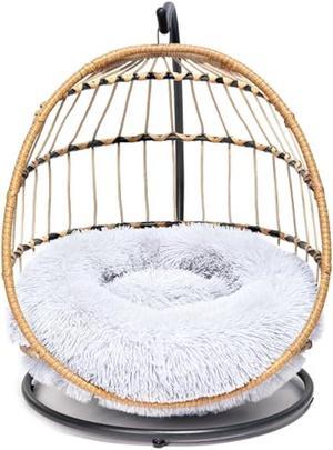 SWITTE Cat Bed Hanging Swing Egg Chair Pet Wicker Hammock with Removable Cushion Suitable for Small Dog & Cats Indoors & Outdoors -Light Grey