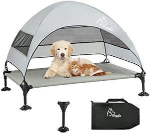 Upgraded Elevated Dog Bed with Canopy, Portable Raised Outdoor Dog Bed with Stable Anti-Slip Feet, Wider Shade Pet Bed Cot, Raised Dog Beds for Large Dogs Camping, Indoor & Outdoor Use