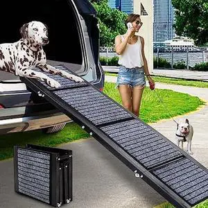 CJYMMFAN Folding Dog Car Ramp for Medium & Large Dogs, Portable Pet Stair Ramp with Non-Slip Rug Surface, 62 Long & 17 Extra Wide Dog Steps for Large Dogs Up to 200LBS Enter a Car, SUV & Truck