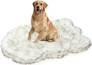 Laifug Luxury Faux Fur Dog Bed5-inch Thick Grade Ultra Soft Orthopedic Memory Foam Dog Bed with Faux Fur Cover, Plush Pup Rug with Removable CoverWaterproof LinerGray-BrownWhite