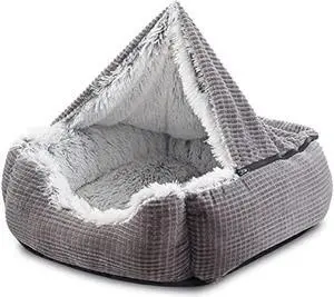 MIXJOY Dog Beds for Large Medium Small Dogs, Rectangle Cave Hooded Blanket Puppy Bed, Luxury Orthopedic Cat Beds for Indoor Cats, Warmth and Machine Washable (30 inches, Grey)