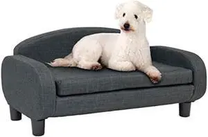 Paws & Purrs Modern Pet Sofa 31.5 Wide Low Back Lounging Bed with Removable Mattress Cover in Espresso/Gray