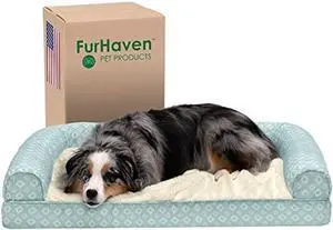 Furhaven Cozy Orthopedic Dog Bed for Large/Medium Dogs w/ Removable Bolsters & Washable Cover, For Dogs Up to 55 lbs - Plush & Diamond Print Nest Top Sofa - Aqua, Large
