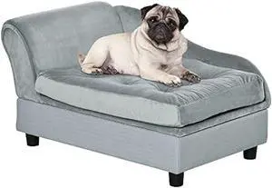 PawHut Luxury Fancy Dog Bed for Small Dogs with Hidden Storage, Small Dog Couch with Soft 3 Foam, Dog Sofa Bed, Cushy Dog Bed, Modern Pet Furniture for Puppies and Little Breeds, Gray