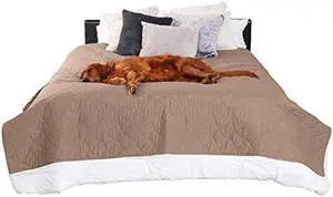 Furhaven Waterproof & Non-Slip King Size Mattress Cover Protector for Dogs & Cats, Washable, For Beds, Couches, & Car Seats - Quilted Twill Blanket Mattress Cover - Brownstone, Jumbo/King Size