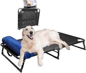 CAREDPETS Elevated Dog Cots Bed Raised w/Bolster for Large XL XXL Jumbo Dogs, Portable Foldable Chew-Resistance Cooling Mesh Indoor & Outdoor Camping Pet Hammock, No Assembly Needed, Black 54x30x8