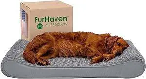 Furhaven Orthopedic Dog Bed for Large Dogs w/ Removable Washable Cover, For Dogs Up to 75 lbs - Ultra Plush Faux Fur & Suede Luxe Lounger Contour Mattress - Gray, Jumbo/XL