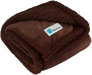 PetAmi Waterproof Dog Blanket for Bed, XL Dog Pet Blanket Couch Cover Protector, Sherpa Fleece Leakproof Blanket for Crate Kennel Sofa Furniture Queen Bed Protection Reversible Soft 90x90 Brown Brown