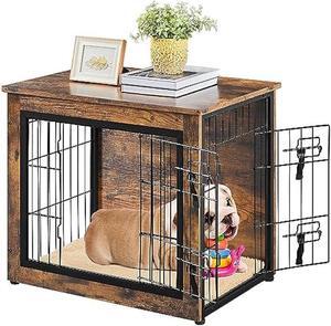 Yaheetech 27.5'' Dog Crate Furniture with Cushion Wooden Dog Crate with Double Doors/Adjustable Feet Side End Table for Small/Medium Dogs, 27.5 L × 20 W × 24 H