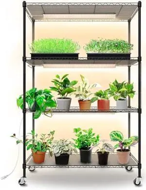 Bstrip Plant Shelf with Grow Light, 4-Tier Grow Light Shelf with 30W T5 Full Spectrum Grow Light, Plant Stand with Grow Light for Indoor Plants, Seed Starting, Seedlings(35.4 L x 13.8 W x 59 H)